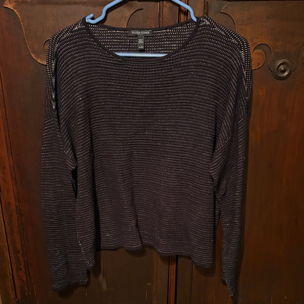 Eileen Fisher Black Sweater Top Linen/silk/cotton size PL